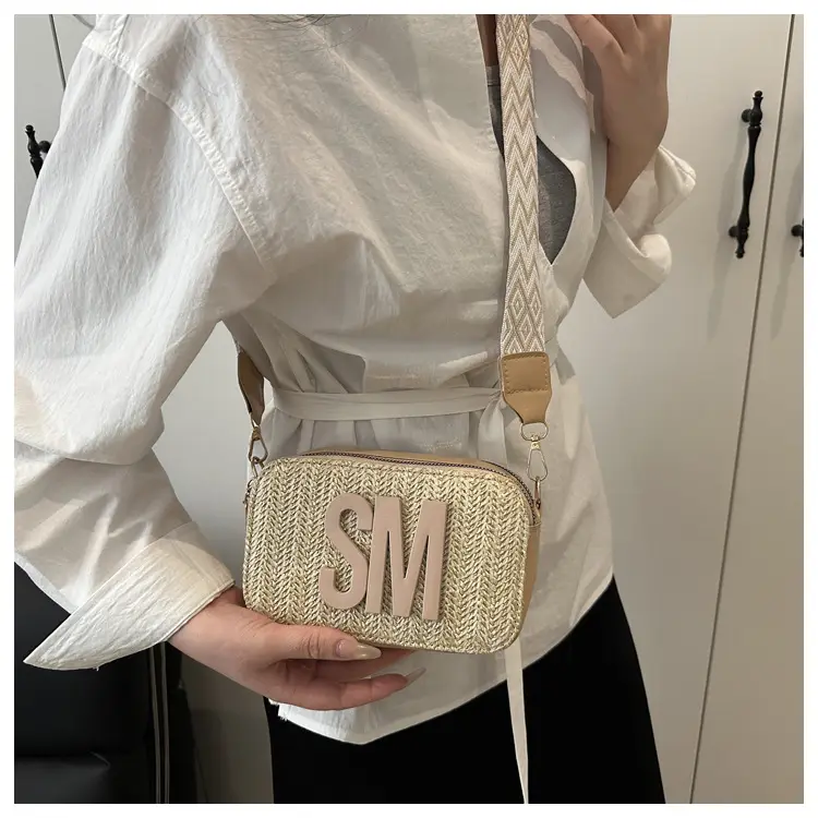 Women's Straw Bag with Logo Crossbody Shoulder Bag — feature 13