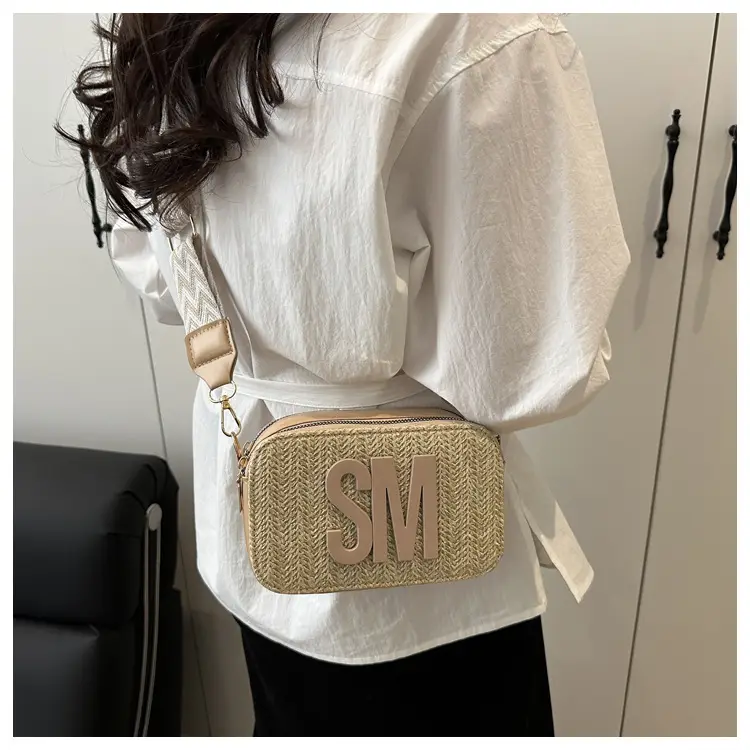 Women's Straw Bag with Logo Crossbody Shoulder Bag — feature 14