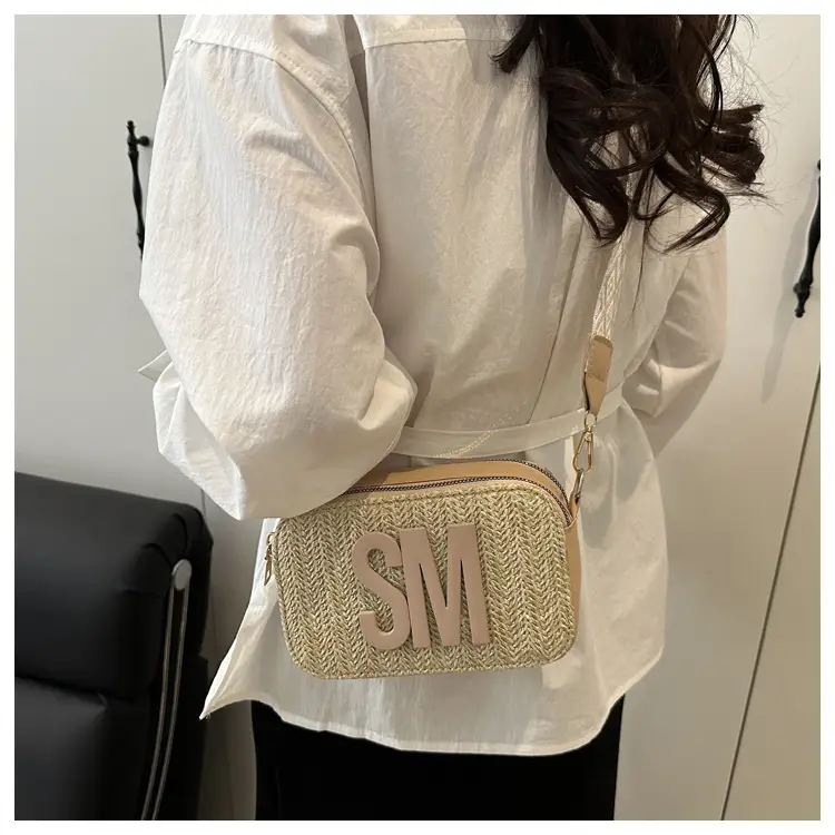 Women's Straw Bag with Logo Crossbody Shoulder Bag — feature 15