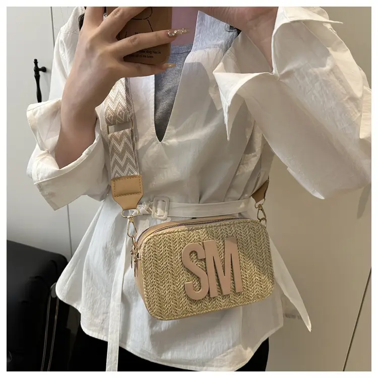 Women's Straw Bag with Logo Crossbody Shoulder Bag — feature 16