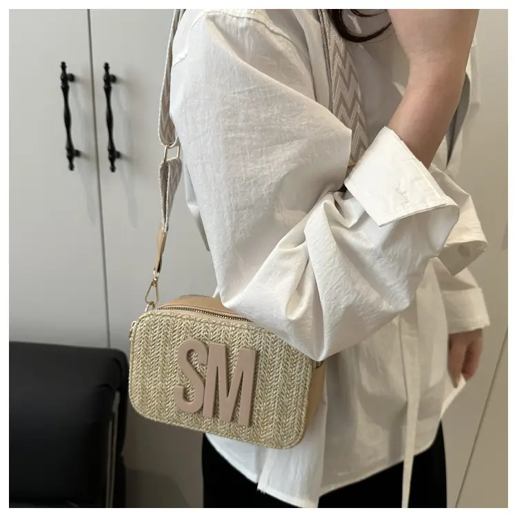 Women's Straw Bag with Logo Crossbody Shoulder Bag — feature 17