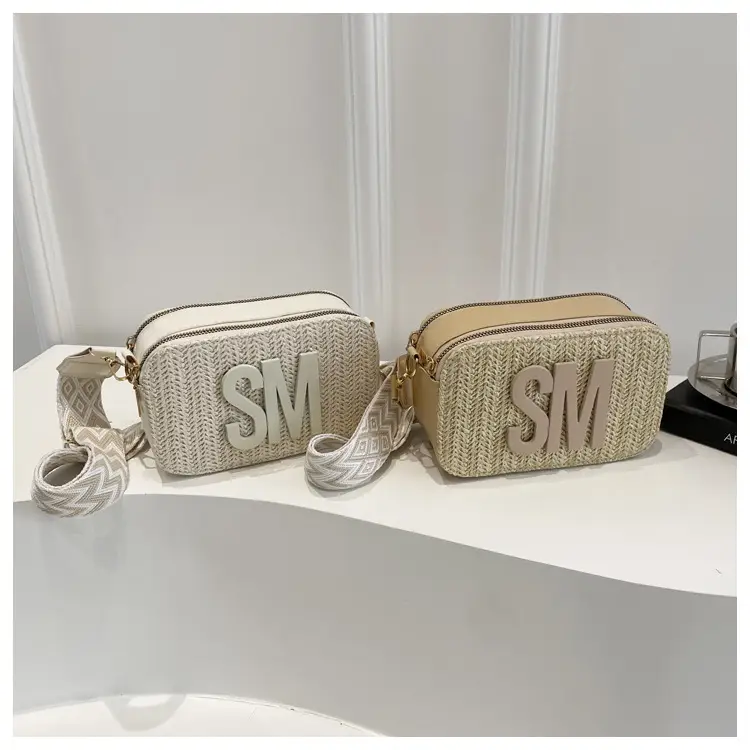 Women's Straw Bag with Logo Crossbody Shoulder Bag — feature 18