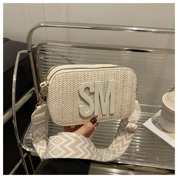 Women's Straw Bag with Logo Crossbody Shoulder Bag — feature 19