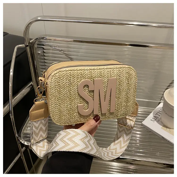 Women's Straw Bag with Logo Crossbody Shoulder Bag — feature 21