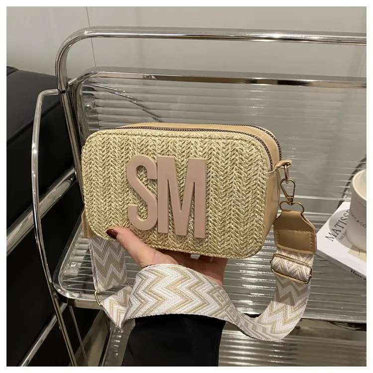 Women's Straw Bag with Logo Crossbody Shoulder Bag — feature 22
