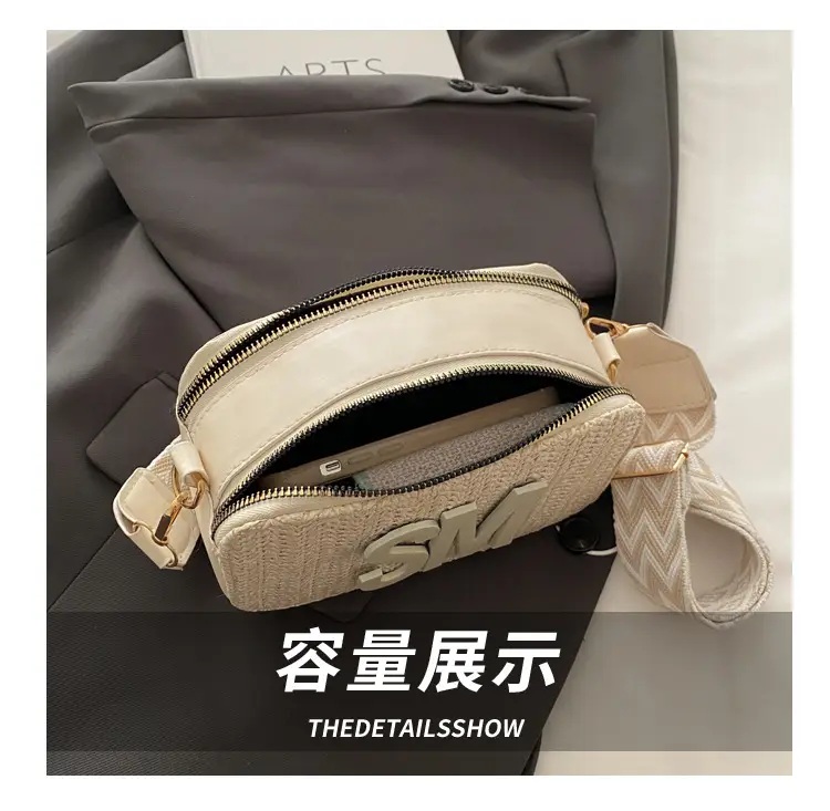 Women's Straw Bag with Logo Crossbody Shoulder Bag — feature 6