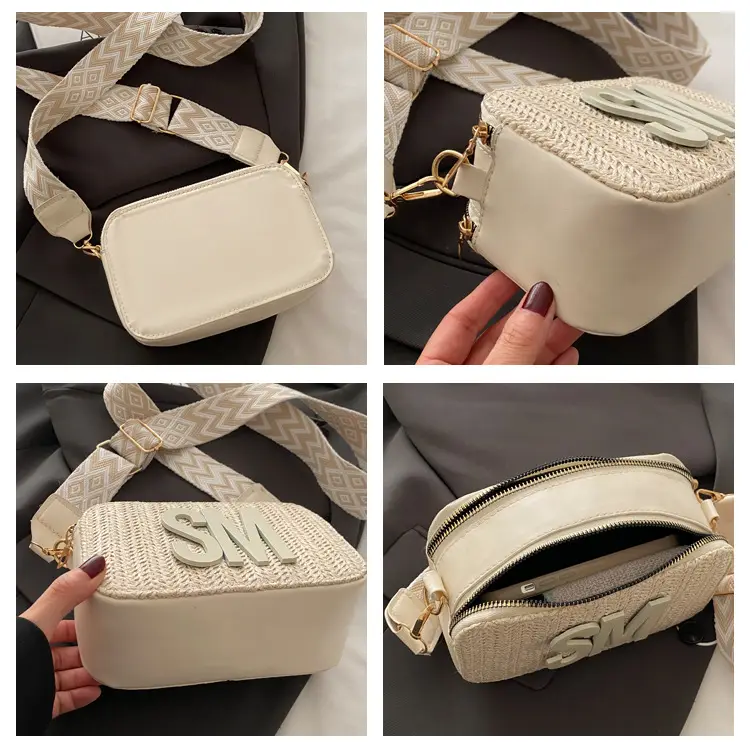 Women's Straw Bag with Logo Crossbody Shoulder Bag — feature 7