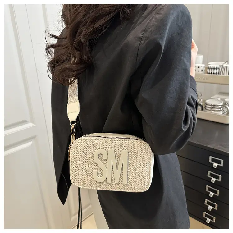 Women's Straw Bag with Logo Crossbody Shoulder Bag — feature 8