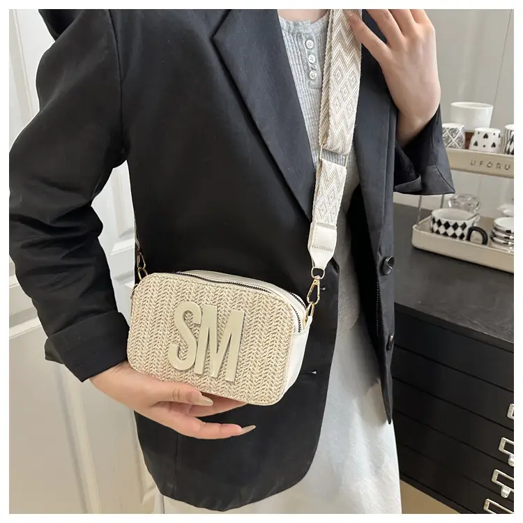 Women's Straw Bag with Logo Crossbody Shoulder Bag — feature 9