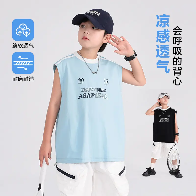 Boys Sleeveless T-Shirt Light Blue Summer Korean Style 2026 - Image 3