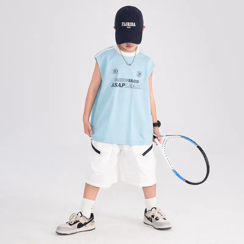 Boys Sleeveless T-Shirt Light Blue Summer Korean Style 2026 - Image 4