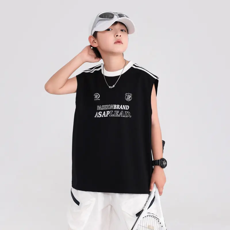 Boys Sleeveless T-Shirt Light Blue Summer Korean Style 2026 - Image 5