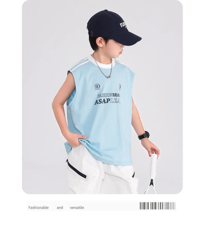 Boys Sleeveless T-Shirt Light Blue Summer Korean Style 2026 — feature 10
