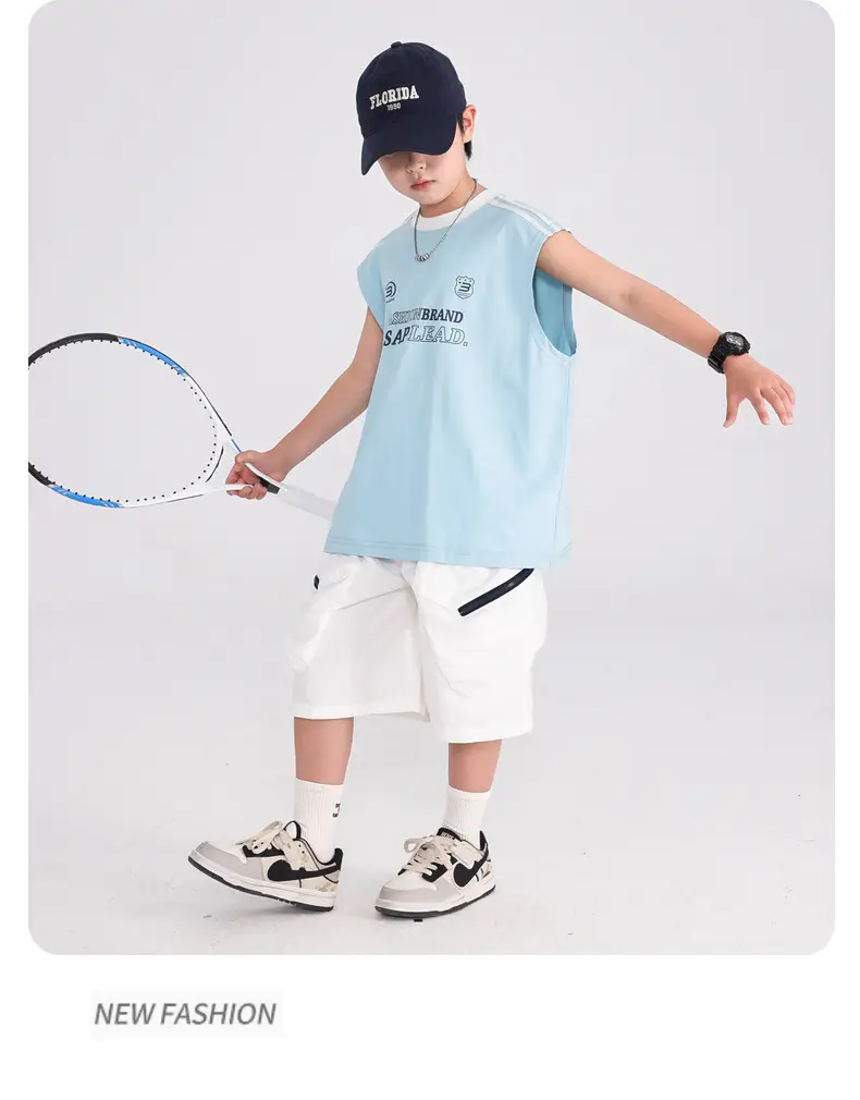 Boys Sleeveless T-Shirt Light Blue Summer Korean Style 2026 — feature 11