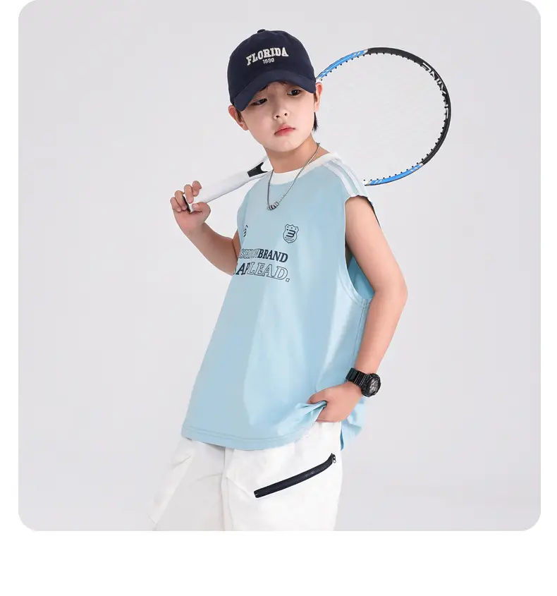 Boys Sleeveless T-Shirt Light Blue Summer Korean Style 2026 — feature 12