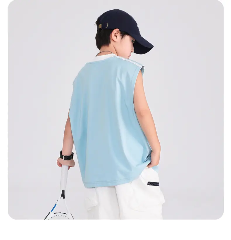 Boys Sleeveless T-Shirt Light Blue Summer Korean Style 2026 — feature 13
