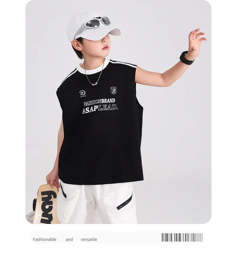 Boys Sleeveless T-Shirt Light Blue Summer Korean Style 2026 — feature 14