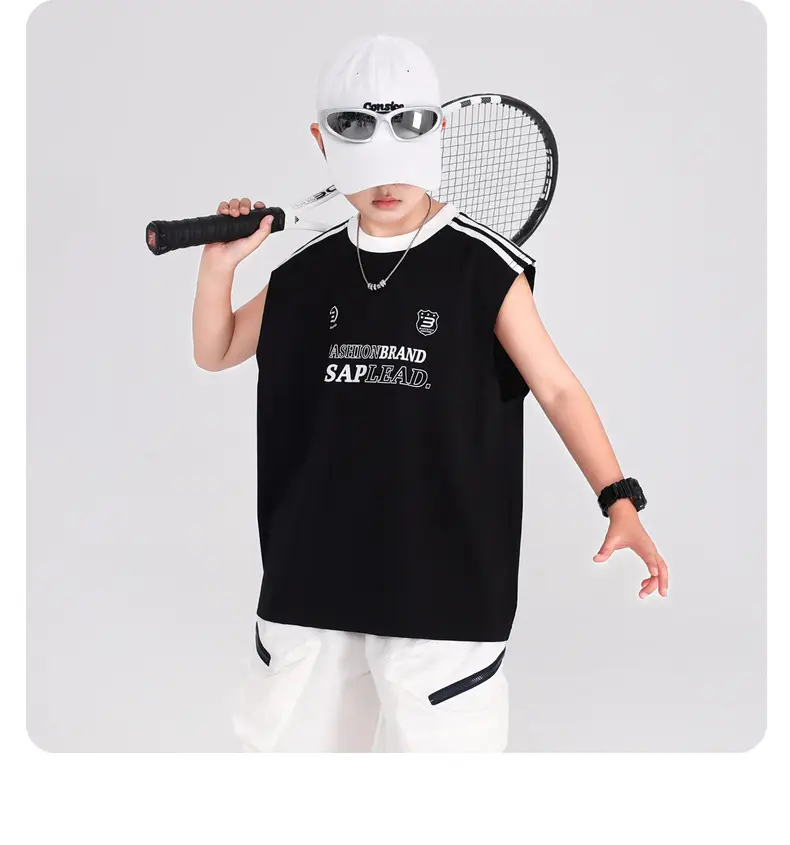 Boys Sleeveless T-Shirt Light Blue Summer Korean Style 2026 — feature 16