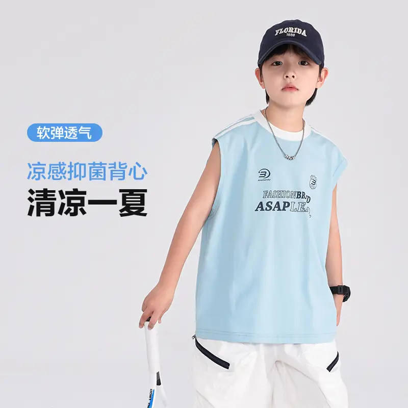 Boys Sleeveless T-Shirt Light Blue Summer Korean Style 2026 - Image 2