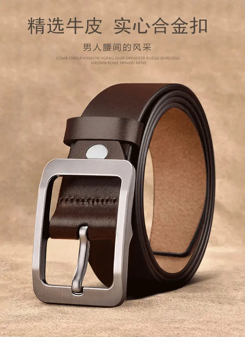 Vintage Men's Genuine Leather Belt with Pin Buckle — feature 1