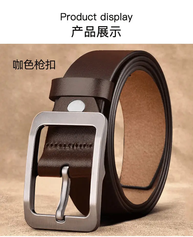 Vintage Men's Genuine Leather Belt with Pin Buckle — feature 13
