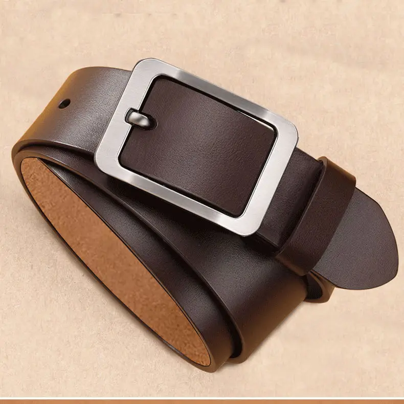 Vintage Men's Genuine Leather Belt with Pin Buckle — feature 14