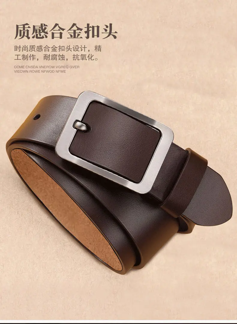 Vintage Men's Genuine Leather Belt with Pin Buckle — feature 3