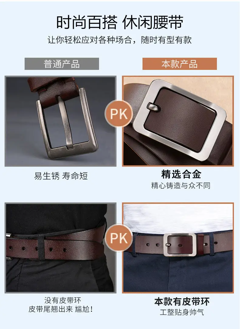 Vintage Men's Genuine Leather Belt with Pin Buckle — feature 6
