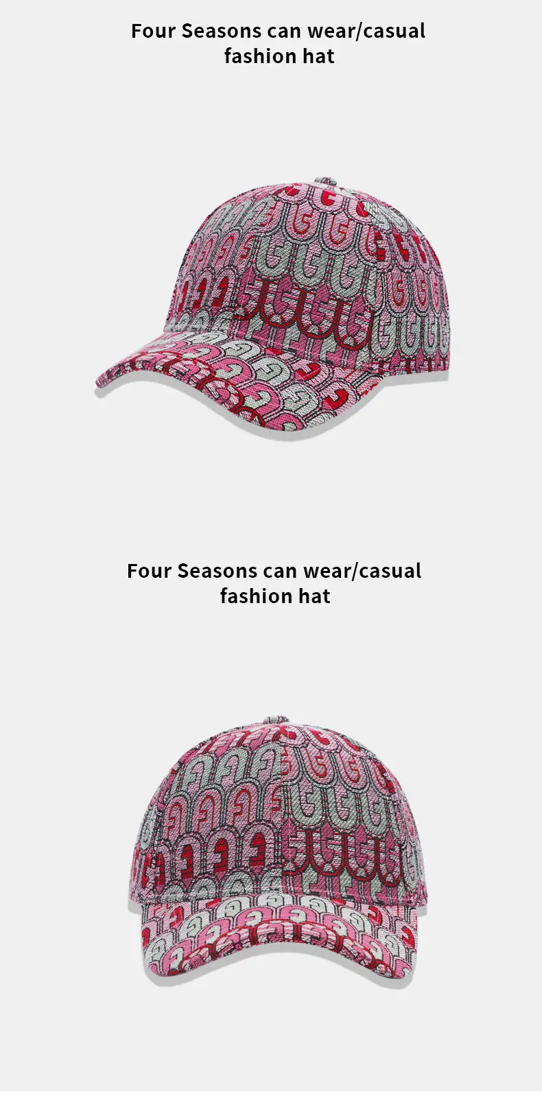 Women's Red Patterned Baseball Cap with Visor — feature 10