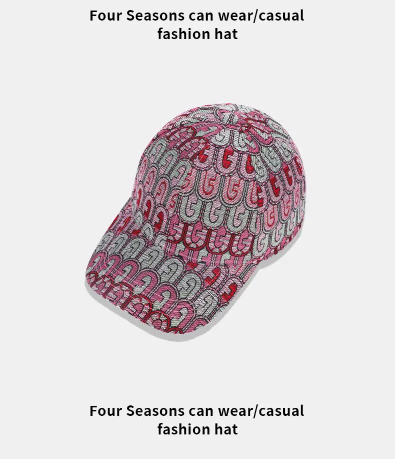 Women's Red Patterned Baseball Cap with Visor — feature 11