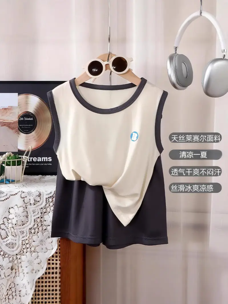 Summer Boys and Girls Summer Tencel Lyocell Baby Children's Big Children's Home Clothes Vest Shorts suit