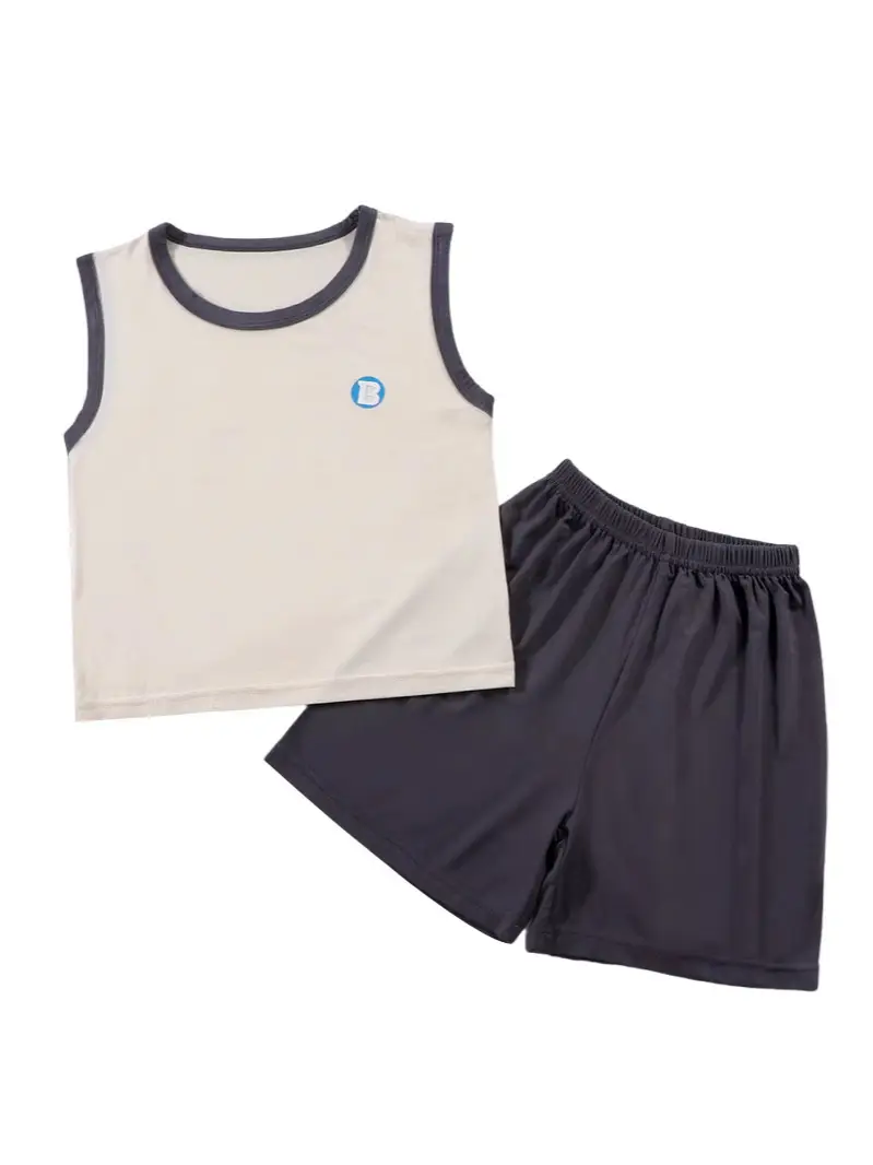 Summer Boys and Girls Summer Tencel Lyocell Baby Children's Big Children's Home Clothes Vest Shorts suit