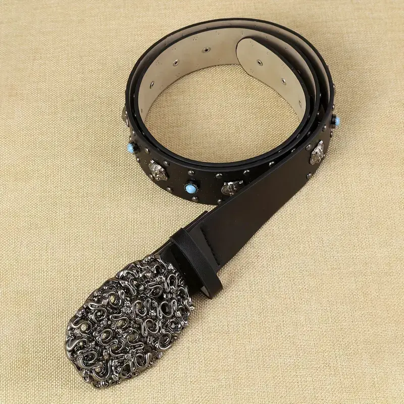 Studded Denim Belt with Sparkle & Buckle - Image 2