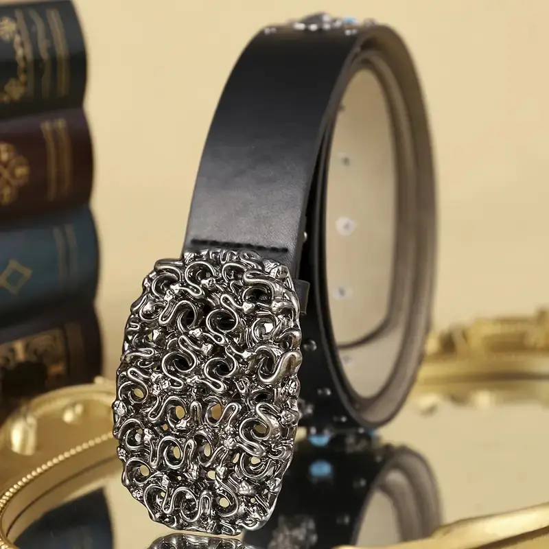 Studded Denim Belt with Sparkle & Buckle - Image 3