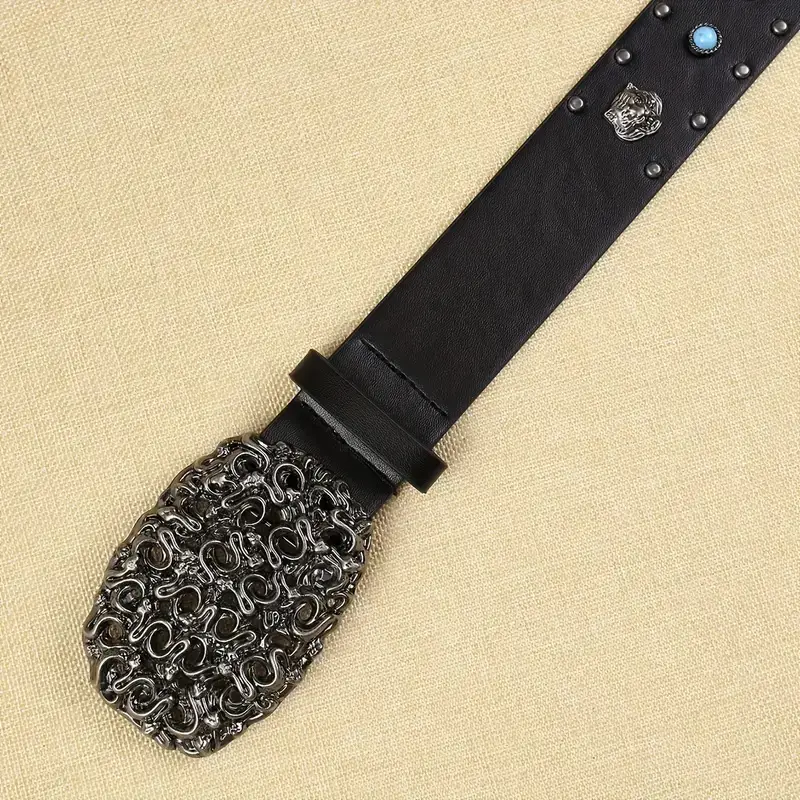 Studded Denim Belt with Sparkle & Buckle - Image 4