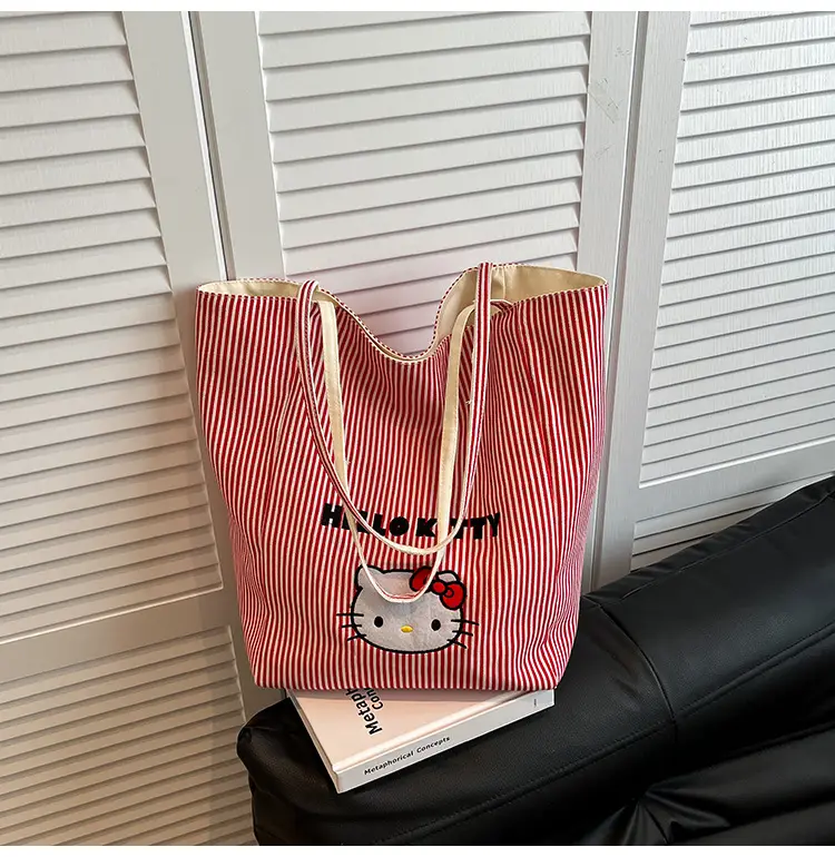 Women's Red Striped Canvas Shoulder Bag Large Capacity 2025 — feature 13