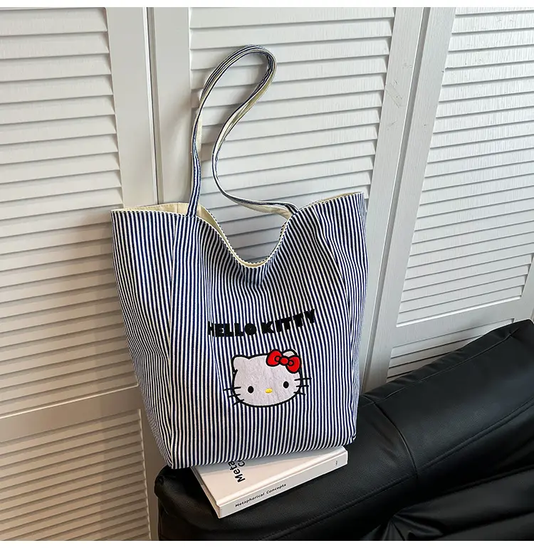Women's Red Striped Canvas Shoulder Bag Large Capacity 2025 — feature 16