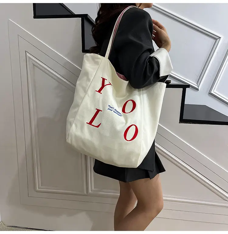 Women's Red Striped Canvas Shoulder Bag Large Capacity 2025 — feature 20