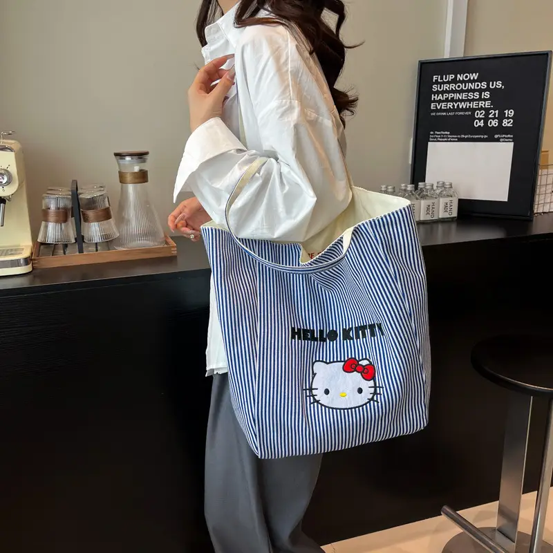 Women's Red Striped Canvas Shoulder Bag Large Capacity 2025 - Image 2