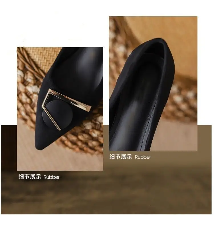 Pointed Toe Shallow Heel High Shoes Thick Heel Flats Women's Spring & Fall New Low Heel 3cm Non-Tiring Feet Large Size Black Work Shoes — feature 3