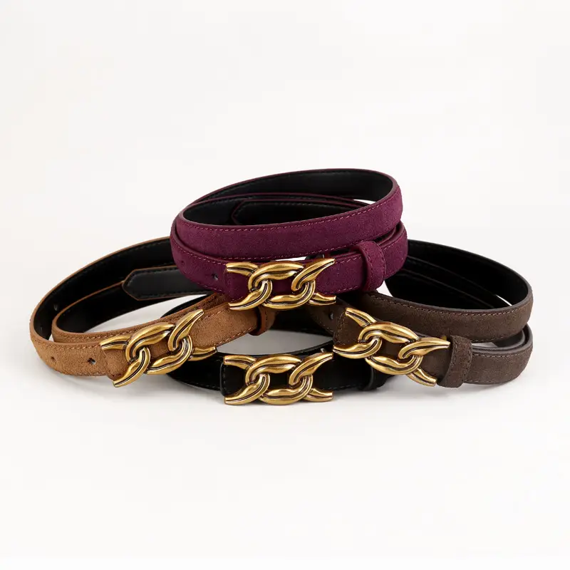 Gold Chain Buckle Belt for Women Brown High-End Wear - Image 6