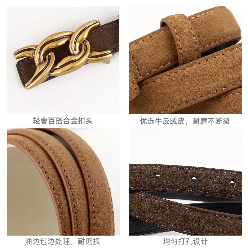 Gold Chain Buckle Belt for Women Brown High-End Wear - Image 8
