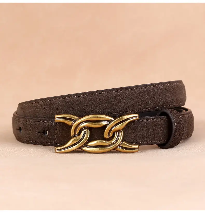 Gold Chain Buckle Belt for Women Brown High-End Wear - Image 2