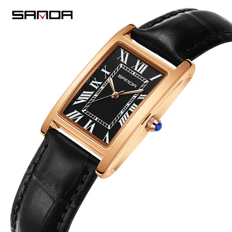 Sanda Square Watch Brown Gold Leather Strap - Image 17
