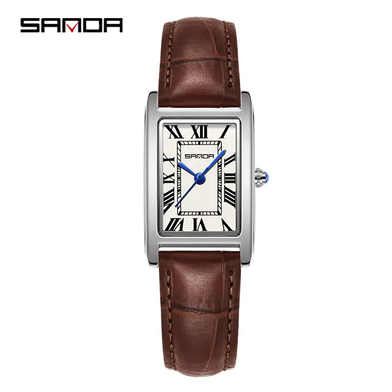 Sanda Square Watch Brown Gold Leather Strap - Image 10