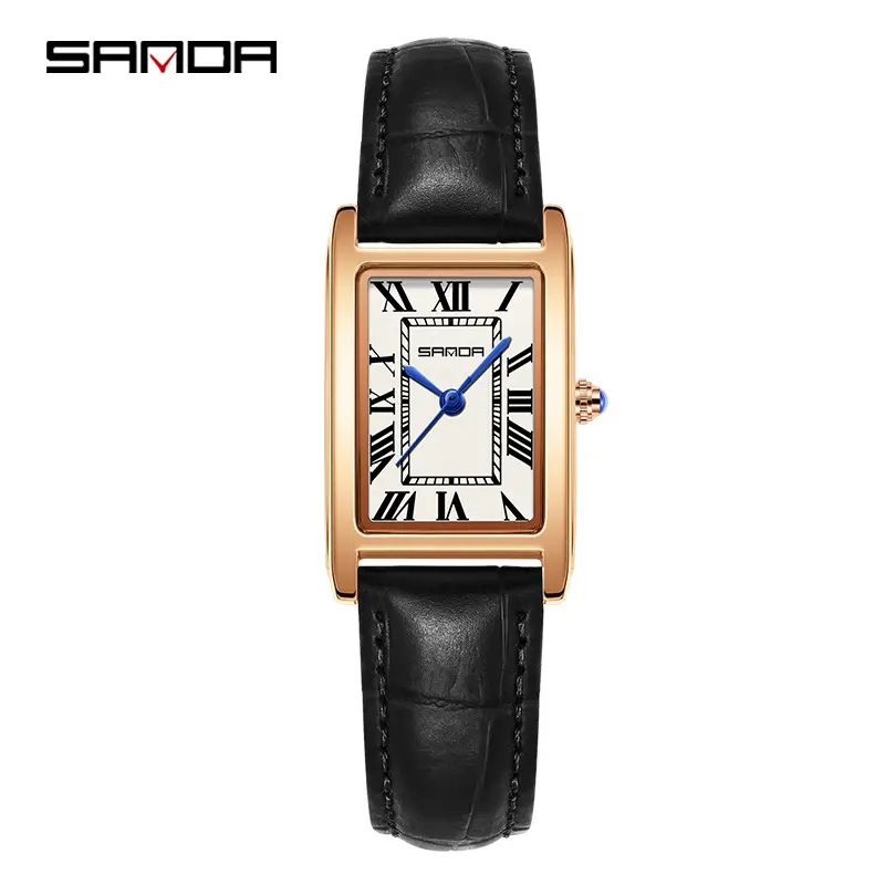 Sanda Square Watch Brown Gold Leather Strap - Image 12