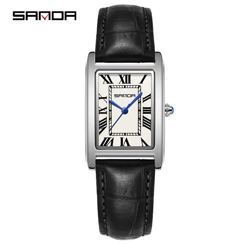 Sanda Square Watch Brown Gold Leather Strap - Image 2