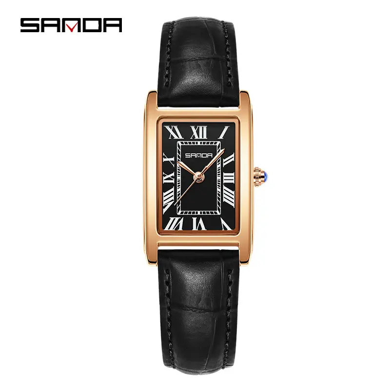 Sanda Square Watch Brown Gold Leather Strap - Image 7