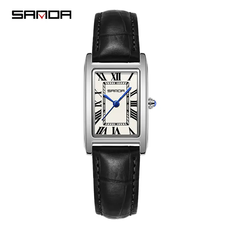 Sanda Square Watch Brown Gold Leather Strap - Image 9