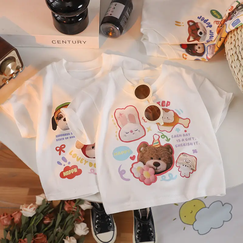 Kids Cartoon T-Shirt White Round Neck Short Sleeve - Image 5